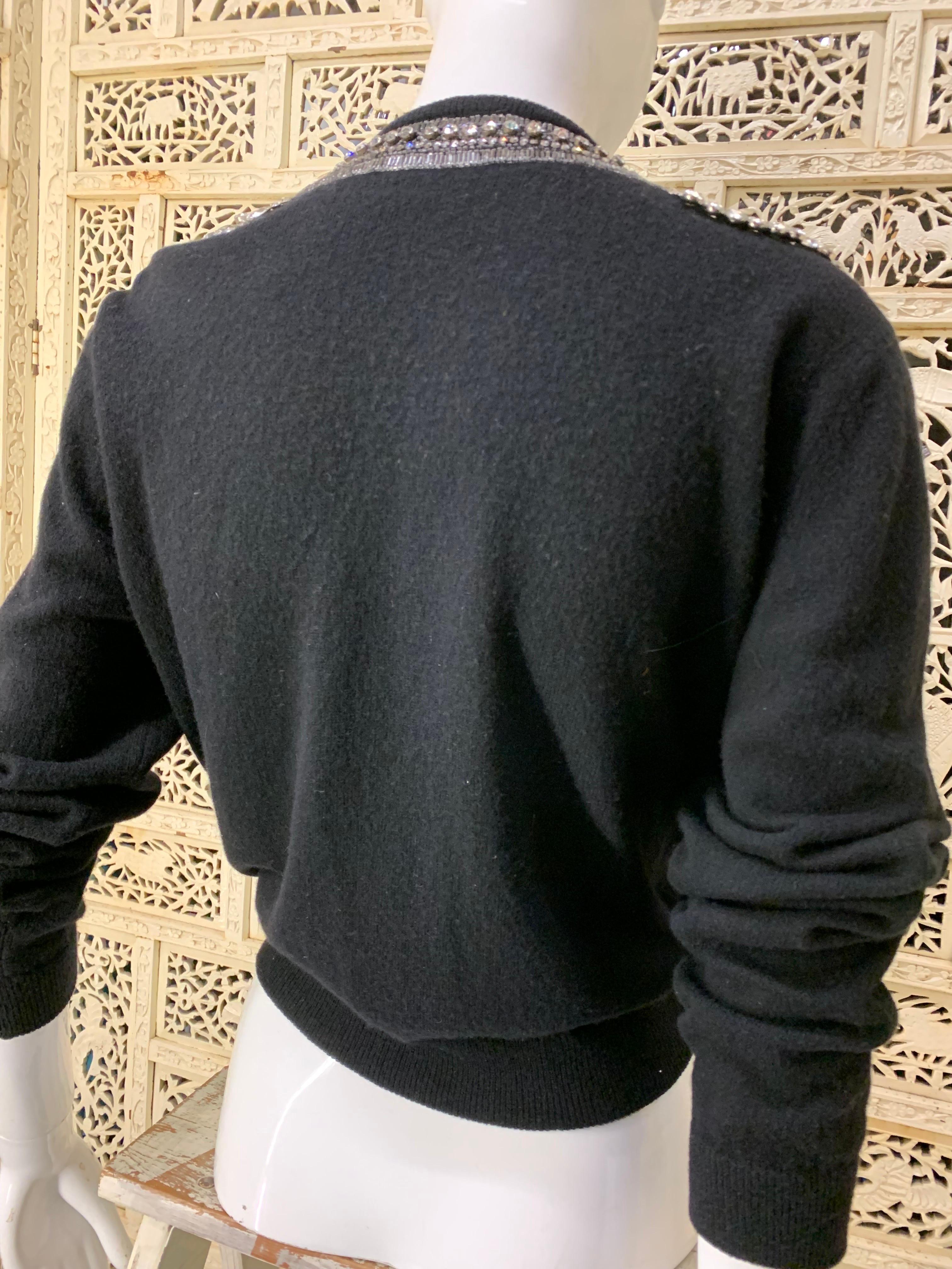 1950s Giovagnoni Black Cashmere Button-Up Sweater w Tear-Drop Rhinestone Fringe For Sale 4