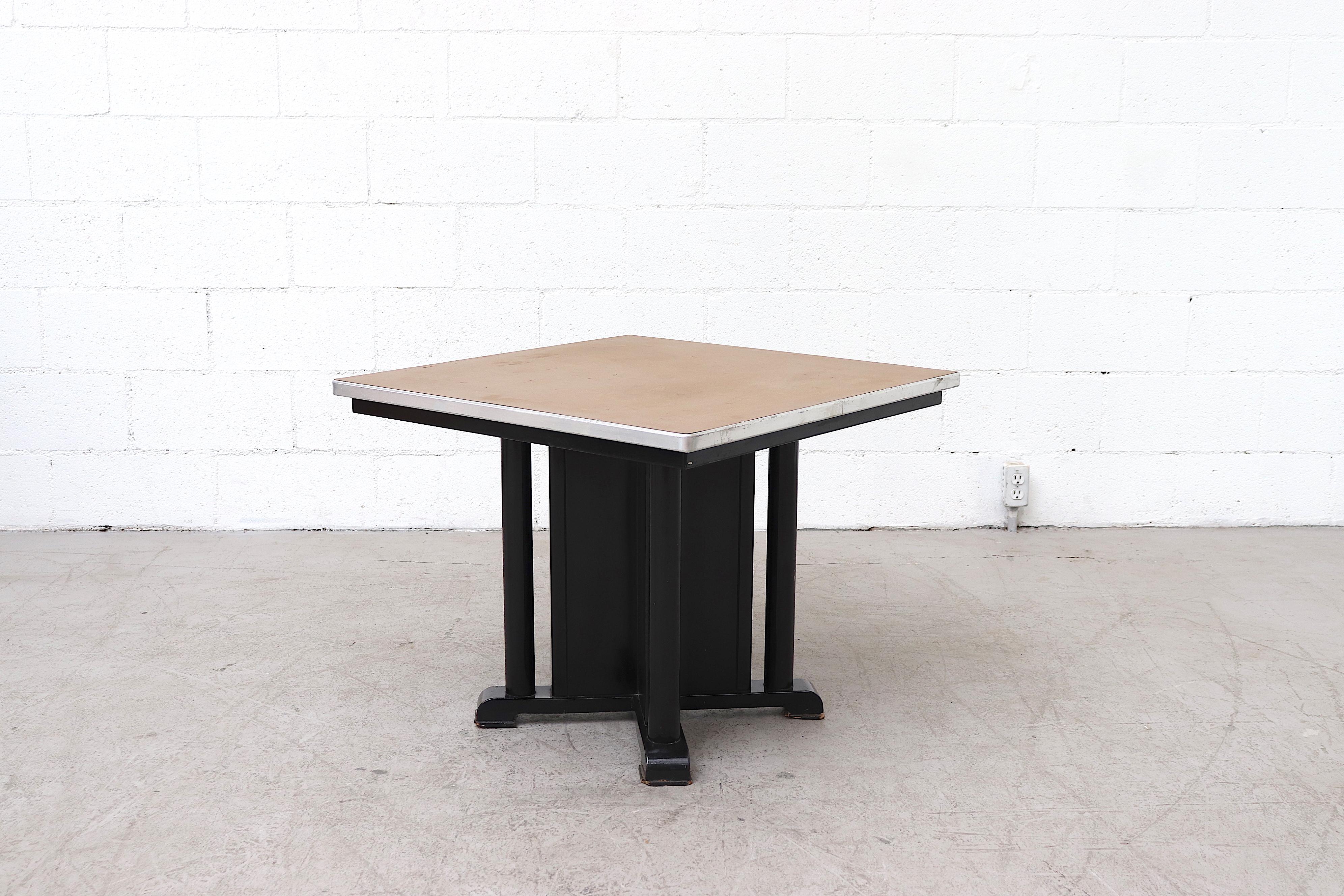 Enameled 1950s Gispen 'Toe' Beige and Black Industrial Side Tables For Sale