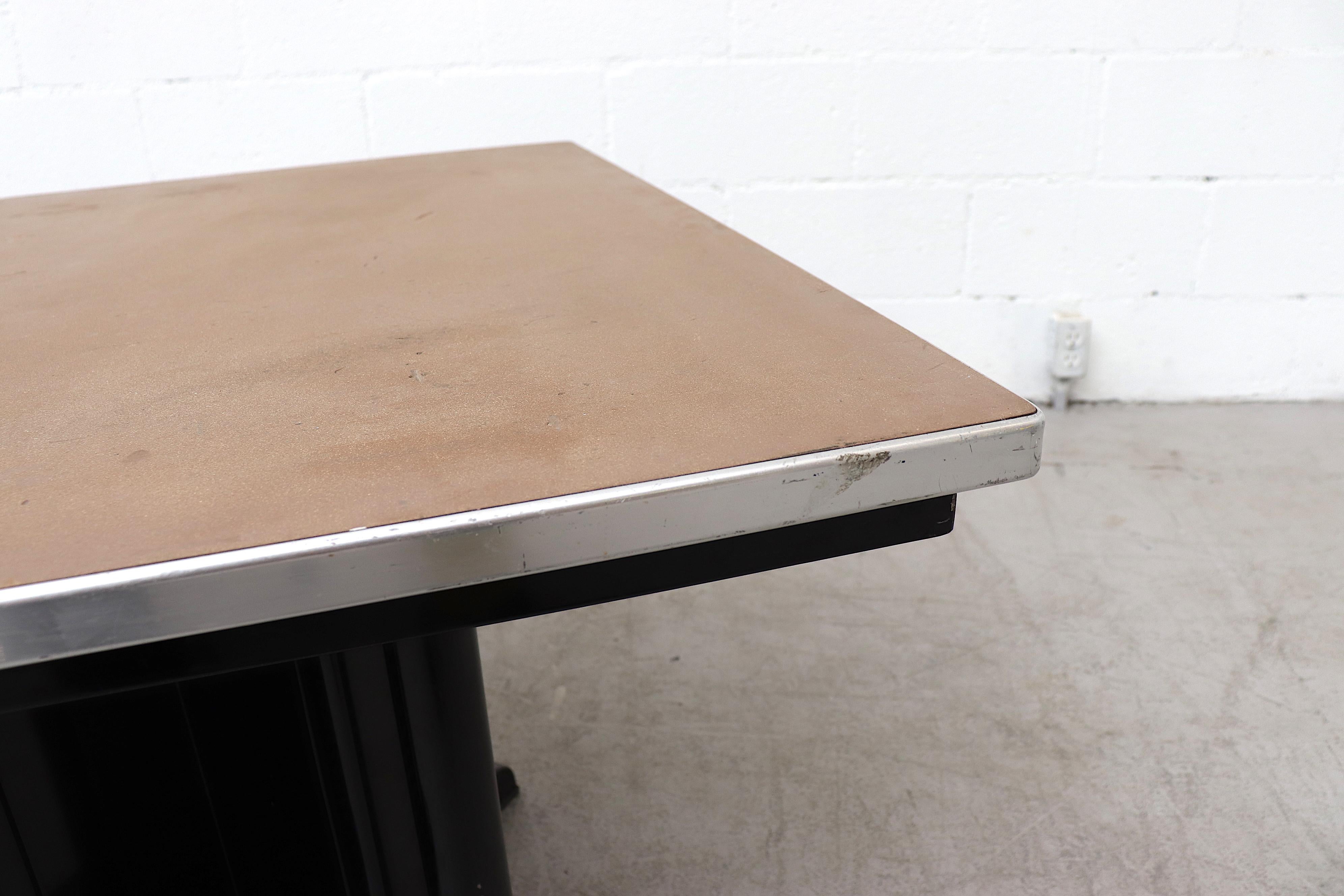 Aluminum 1950s Gispen 'Toe' Beige and Black Industrial Side Tables For Sale