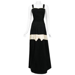 Vintage 1950's Giuditta Italian Couture Black Silk & Ivory Satin Full-Skirt Formal Gown
