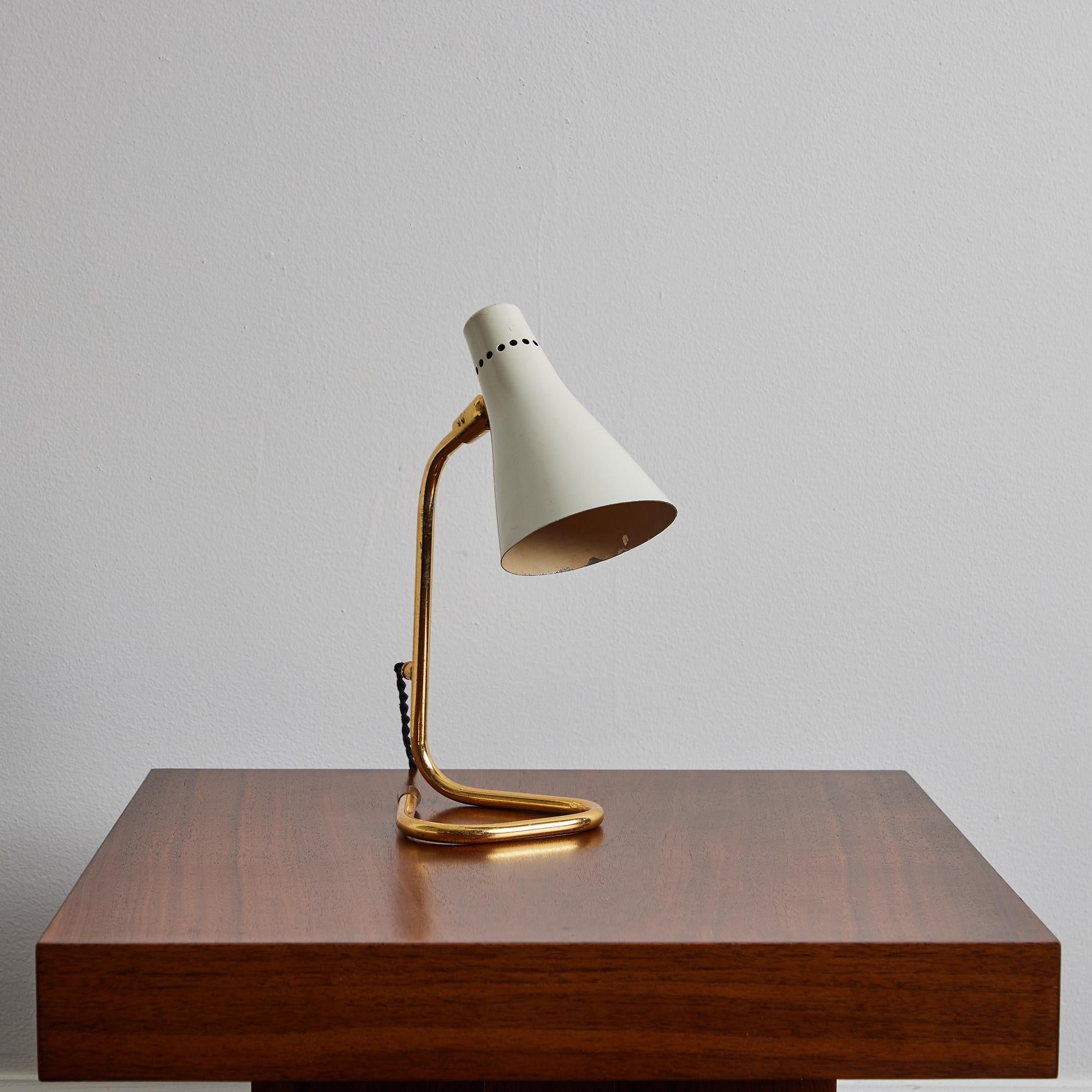 Mid-Century Modern 1950s Giuseppe Ostuni Model #214 Metal & Brass Table Lamp for O-Luce For Sale