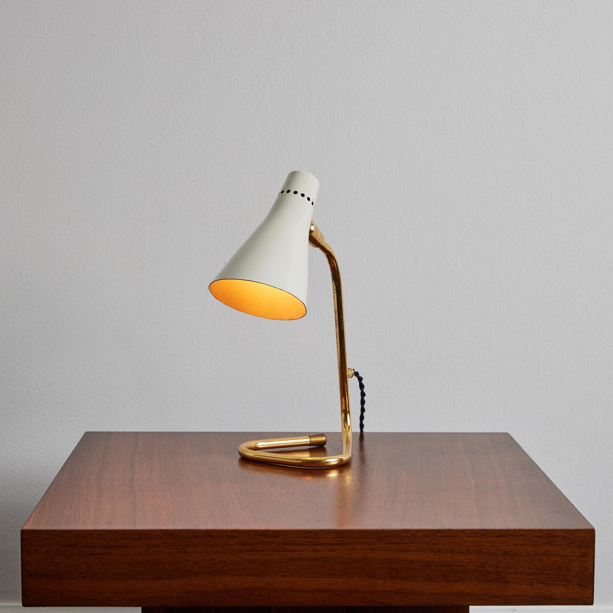 Italian 1950s Giuseppe Ostuni Model #214 Metal & Brass Table Lamp for O-Luce For Sale