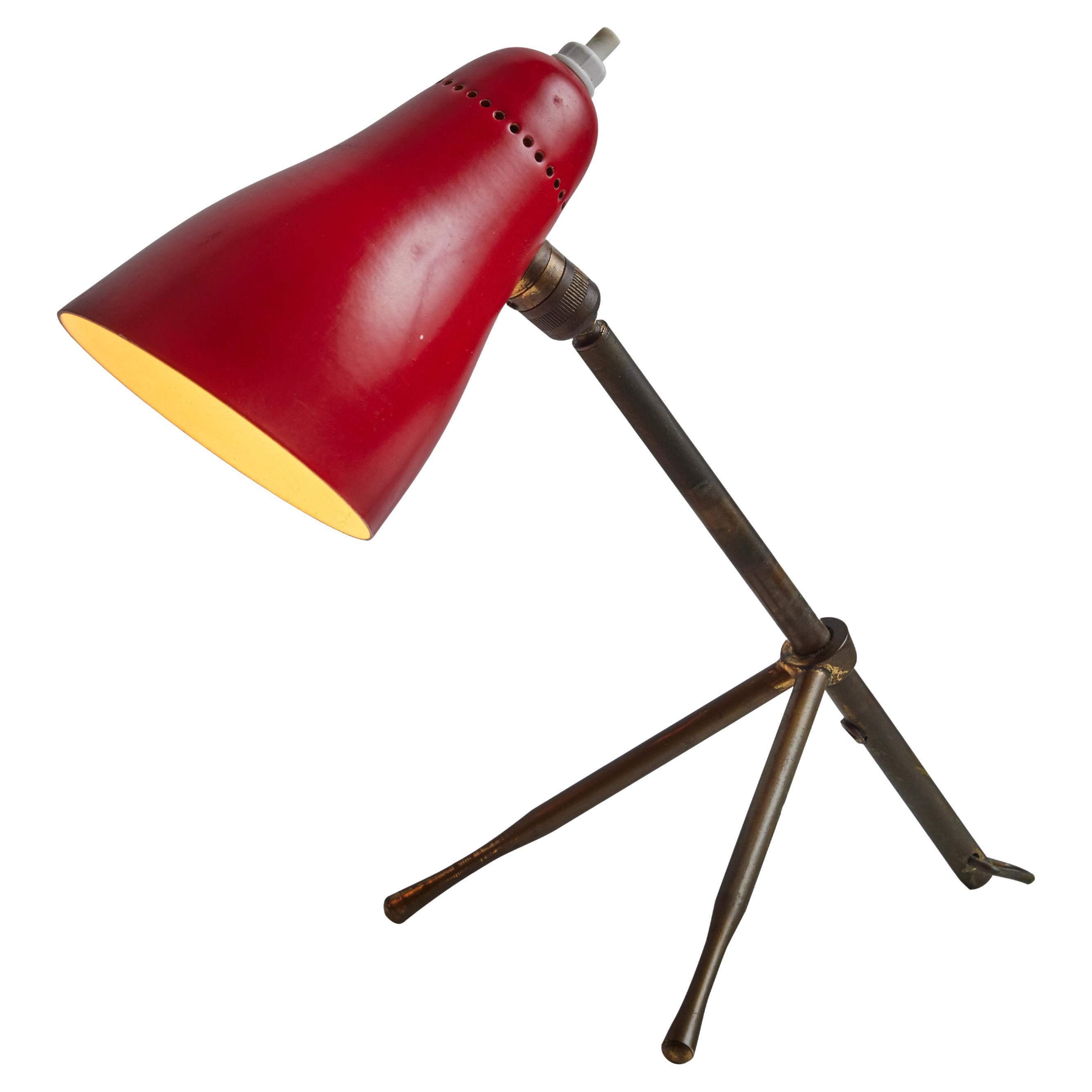1950er Giuseppe Ostuni 'Ochetta' Wand- oder Tischlampe aus Rot und Messing für O-Luce im Angebot 12