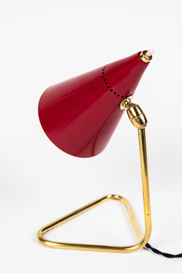 1950s Giuseppe Ostuni Red Cone Table Lamp for Oluce 3