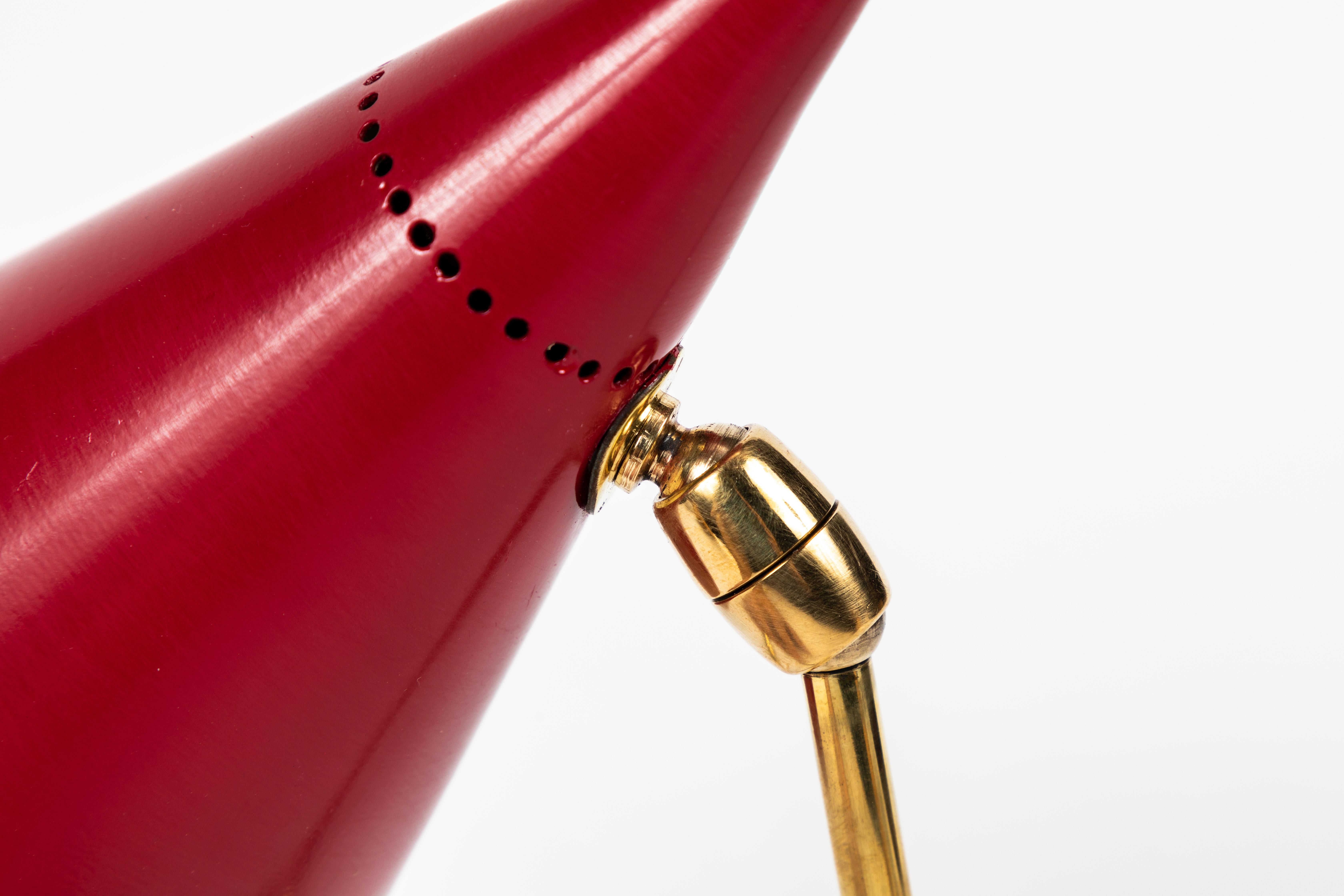 1950s Giuseppe Ostuni Red Cone Table Lamp for Oluce 4