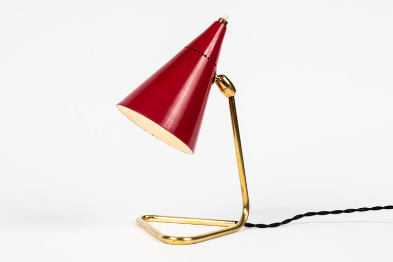 Painted 1950s Giuseppe Ostuni Red Cone Table Lamp for Oluce