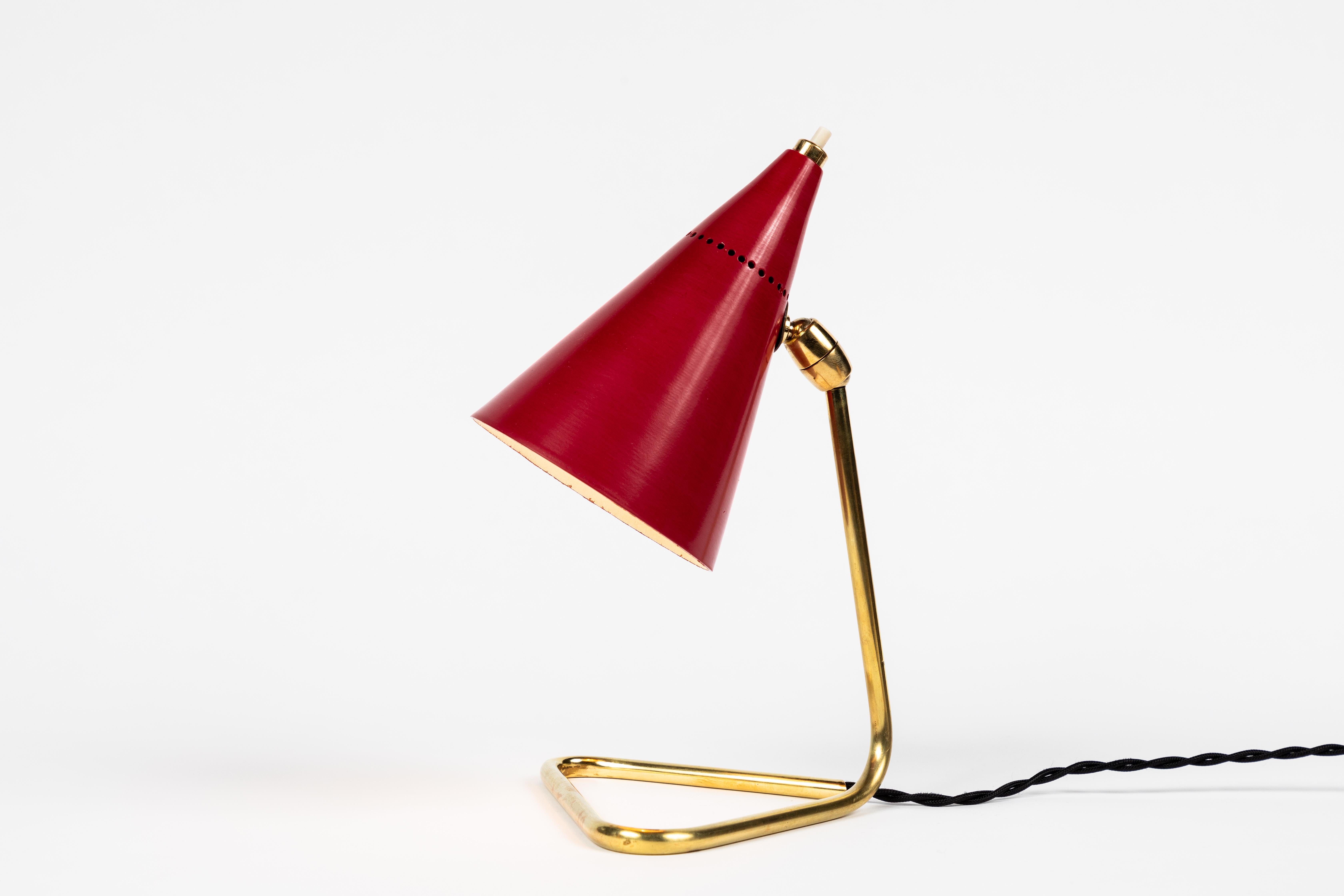 1950s Giuseppe Ostuni Red Cone Table Lamp for Oluce 2