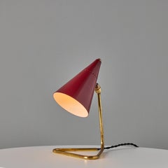 1950s Giuseppe Ostuni Red Conical Table Lamp for Oluce