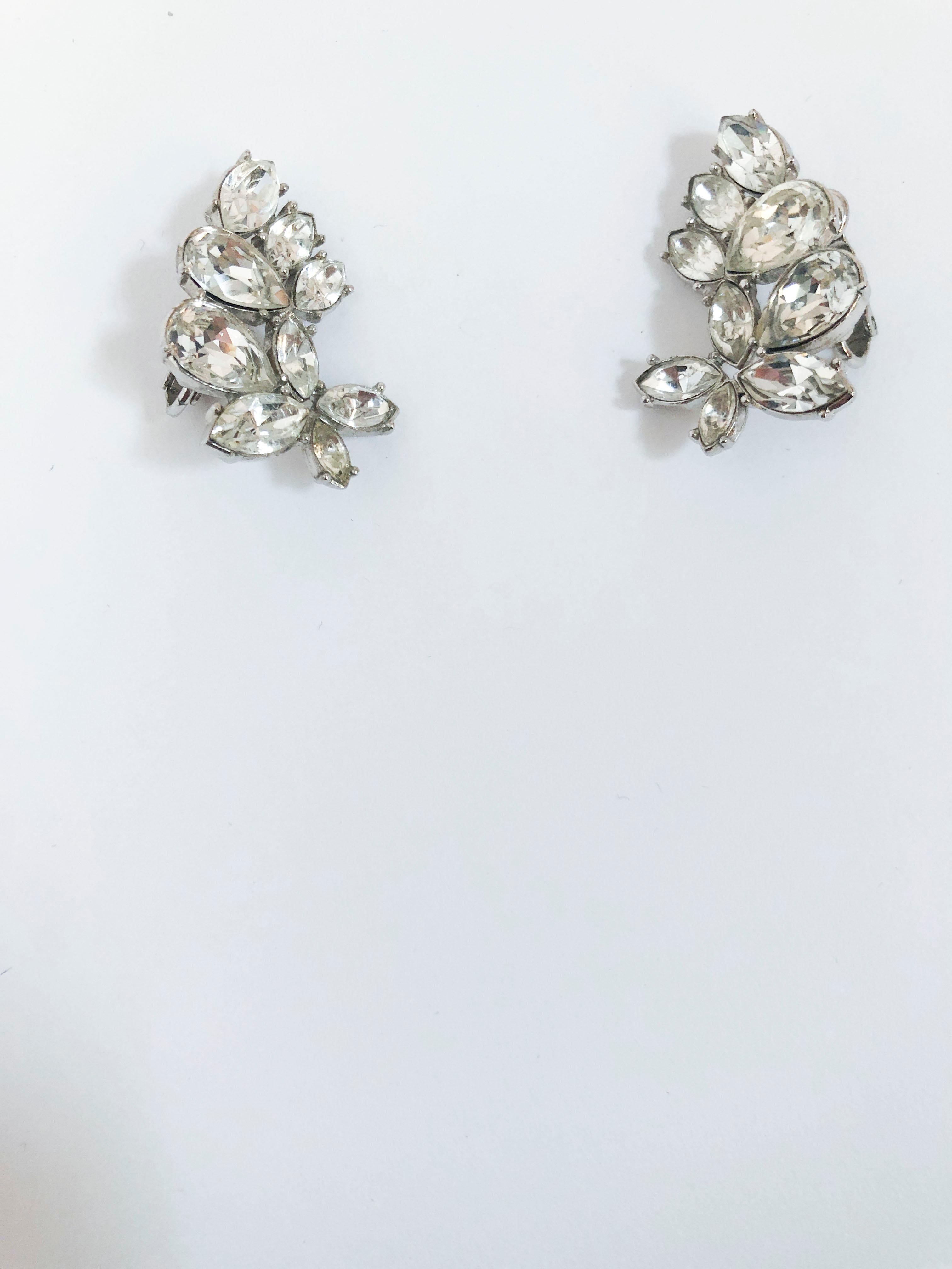 1950s Givenchy Clear fastened Rhinestone Clip-on Earrings.