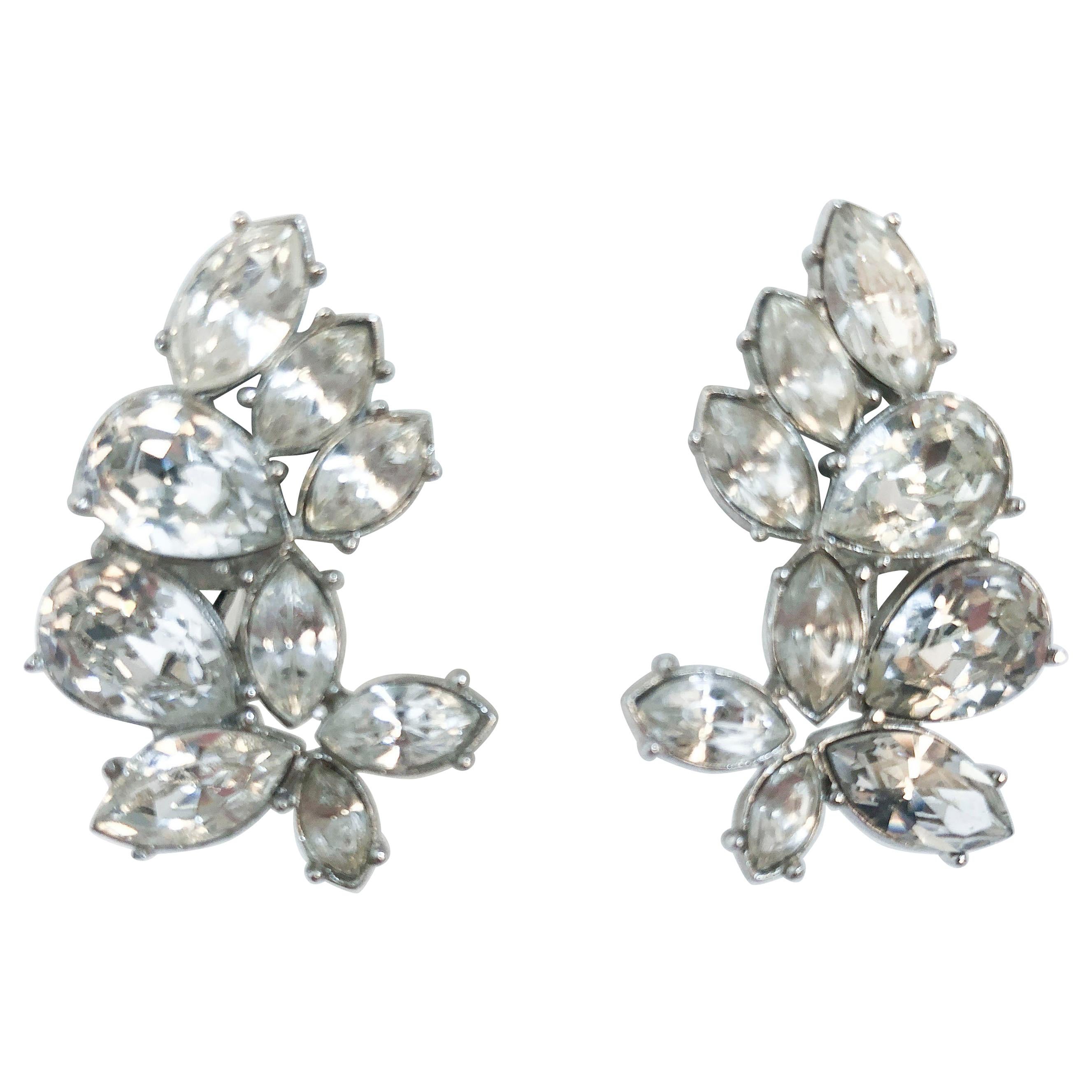 1950s Givenchy Clear Rhinestone Clip-on Earrings