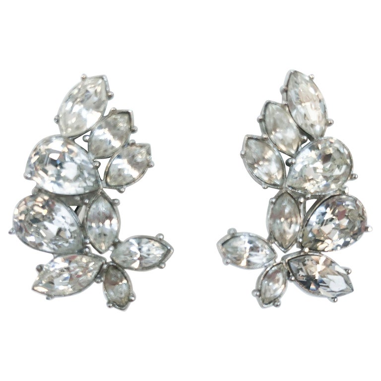 1950s Givenchy Clear Rhinestone Clipon Earrings at 1stDibs 1950s