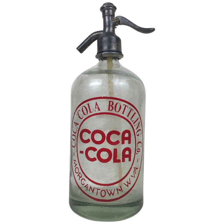1950s Glass American Advertising Soda Syphon Seltzer Coca-Cola Bar Bottle For Sale