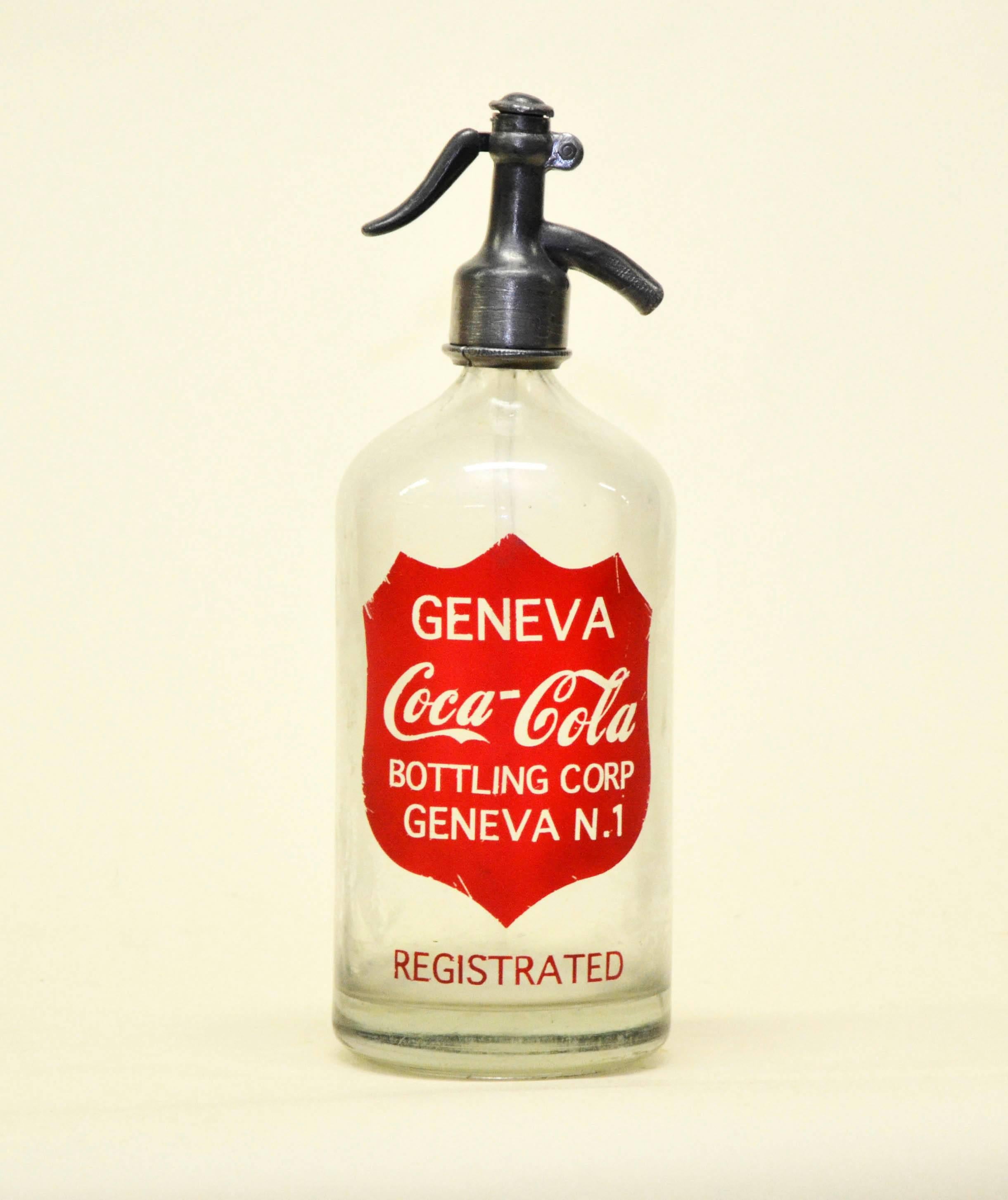 Mid-Century Modern 1950s Glass American Soda Syphon Seltzer Geneva Coca-Cola Bar Bottle