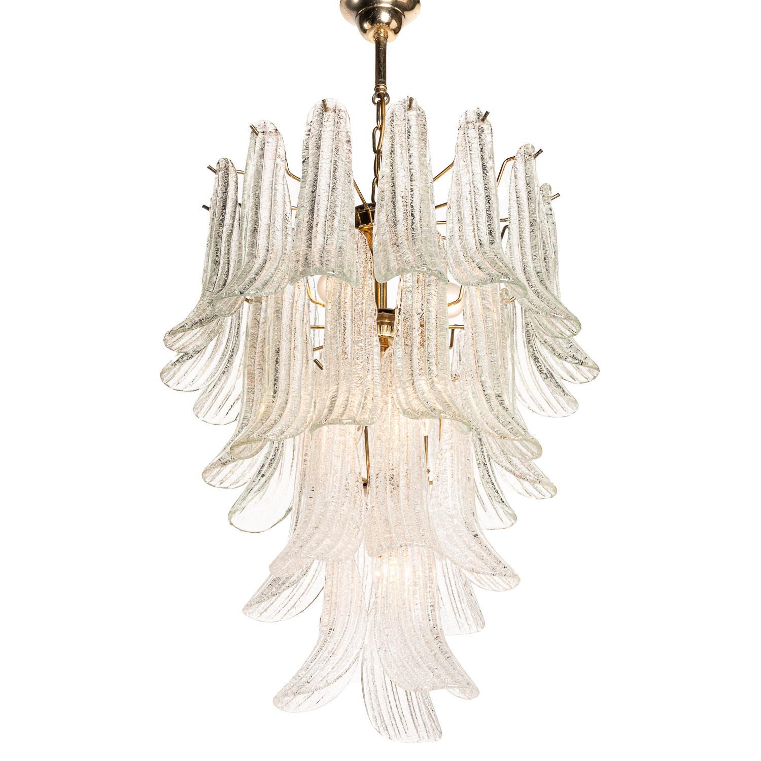 Italian 1950's Glass and Brass Chandelier Attributed to Barovier and Toso For Sale