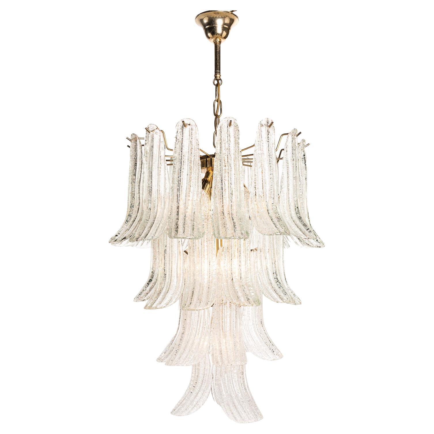 1950's Glass and Brass Chandelier Attributed to Barovier and Toso