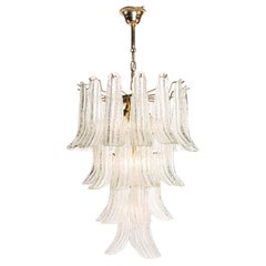 1950's Glass and Brass Chandelier Attributed to Barovier and Toso