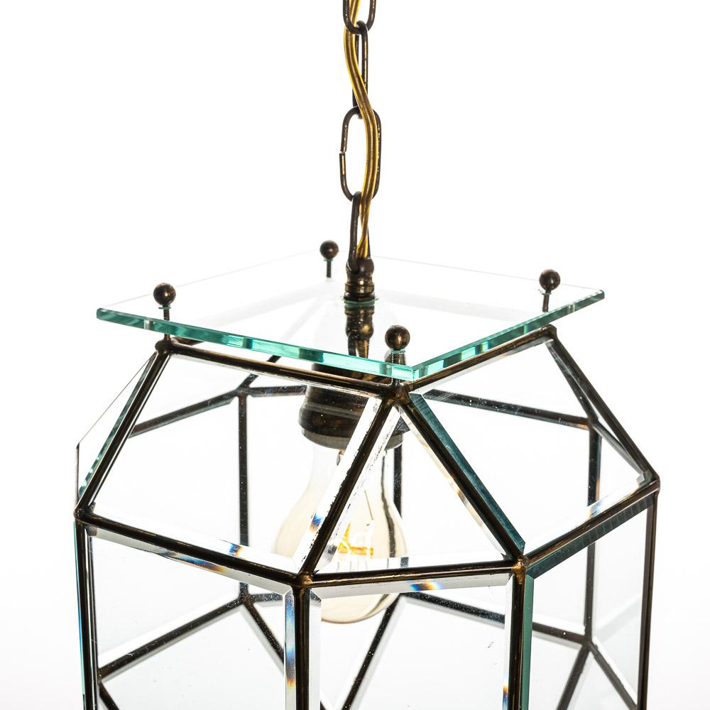 Italian 1950's Glass and Brass lantern Attributed to Fontana Arte For Sale