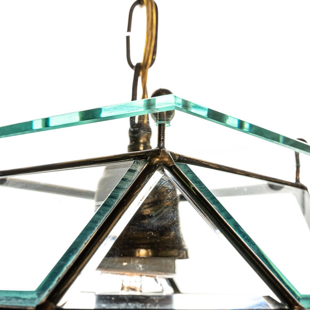 1950's Glass and Brass lantern Attributed to Fontana Arte For Sale 2