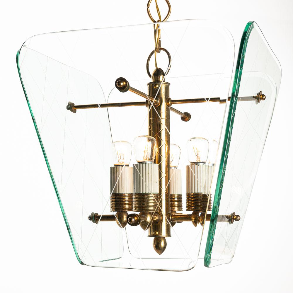 1950s Glass and Brass Lantern in style of G.C.M.E For Sale 5