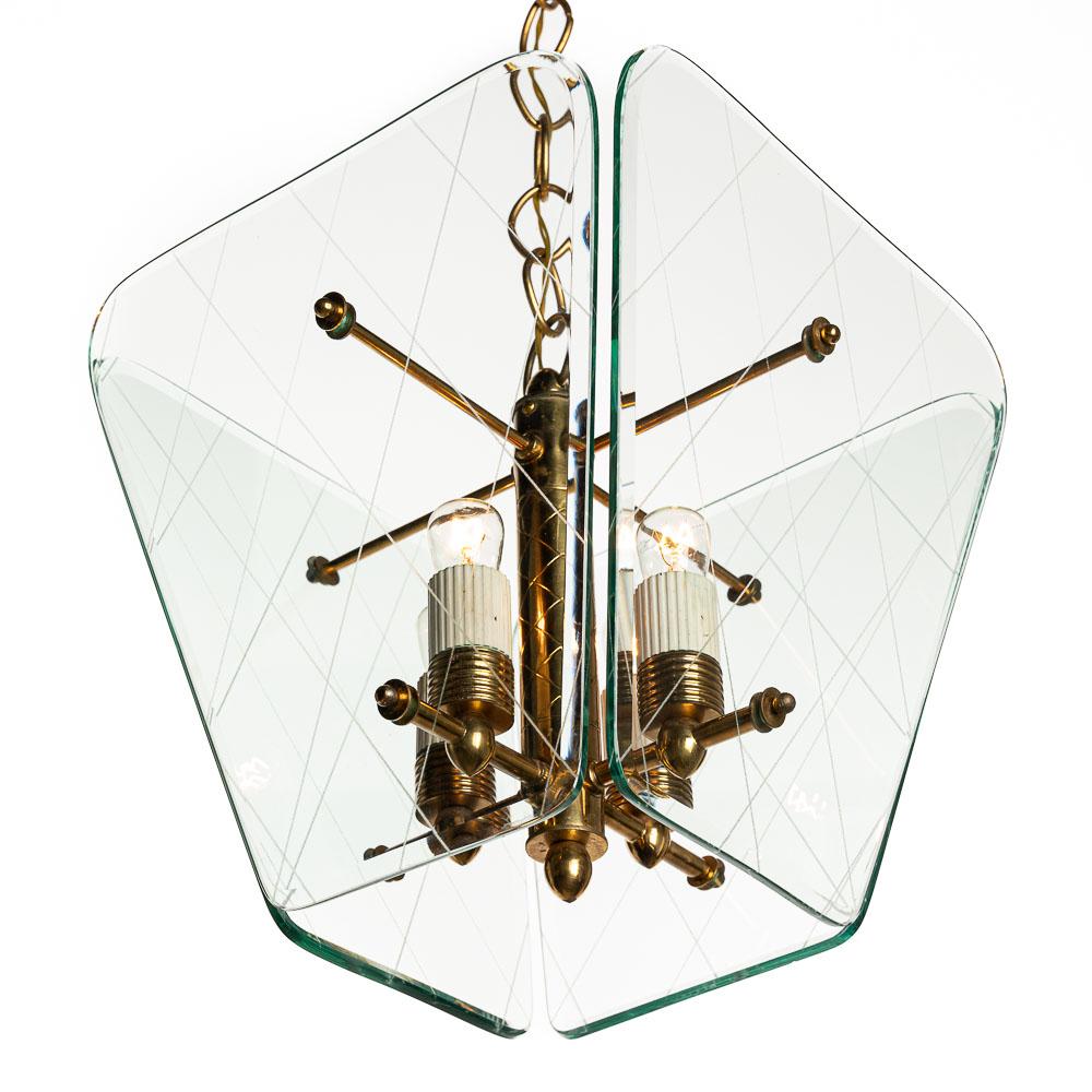 1950s Glass and Brass Lantern in style of G.C.M.E For Sale 7