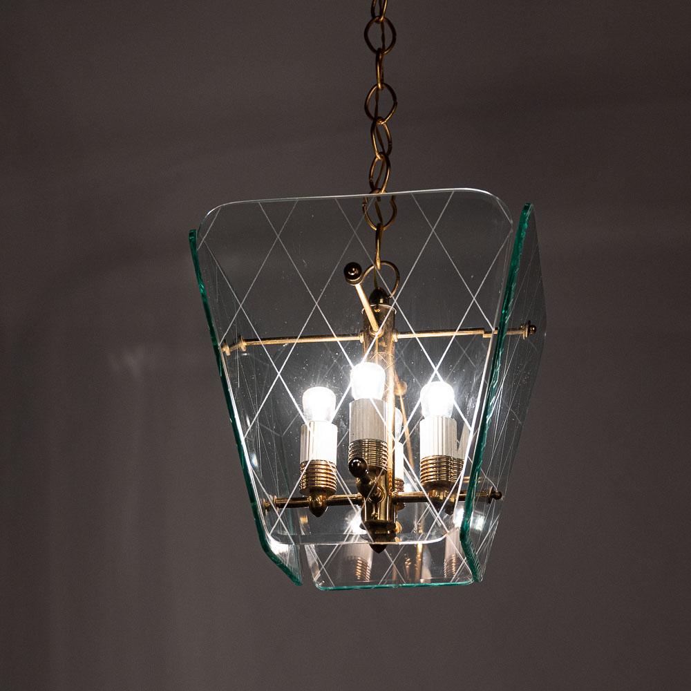 1950s Glass and Brass Lantern in style of G.C.M.E For Sale 10