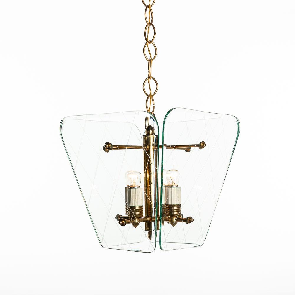 Italian 1950s Glass and Brass Lantern in style of G.C.M.E For Sale