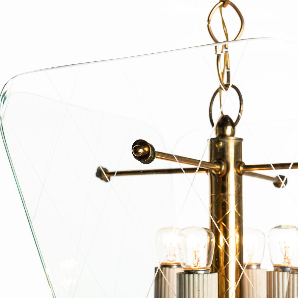 20th Century 1950s Glass and Brass Lantern in style of G.C.M.E For Sale