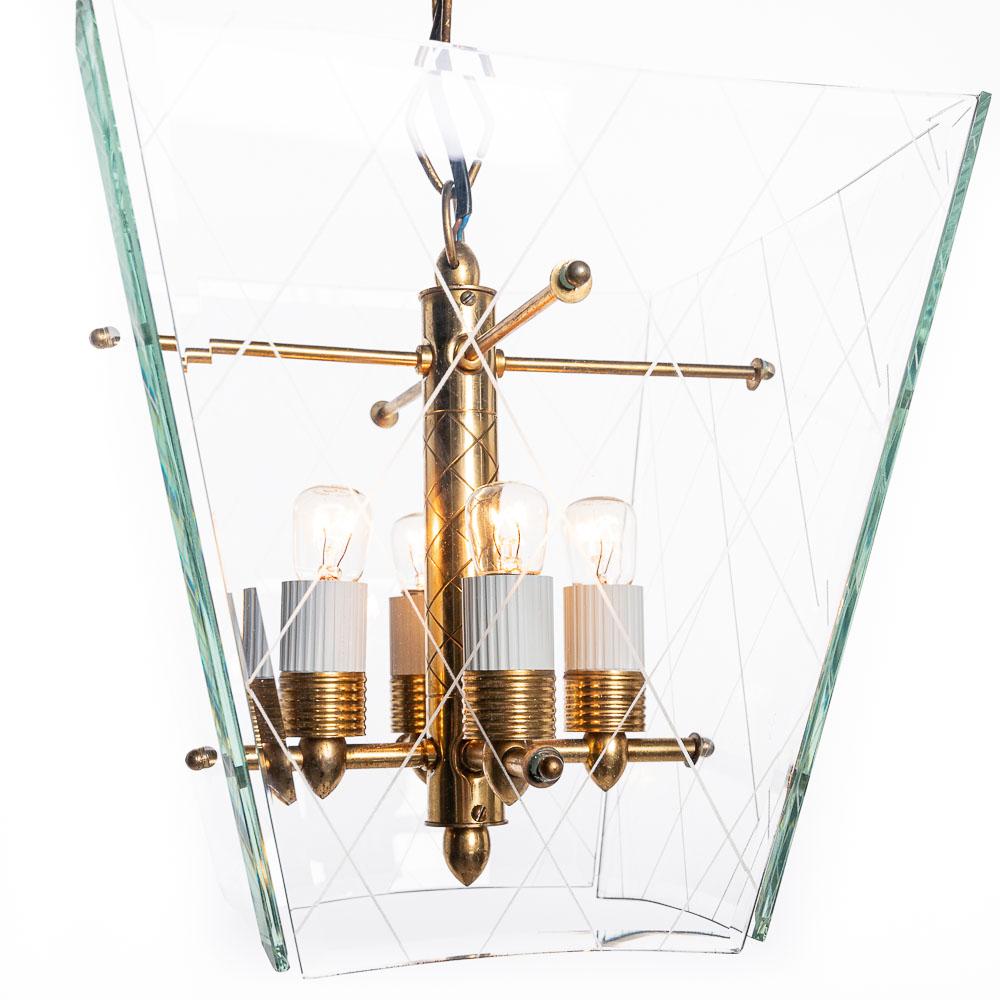 1950s Glass and Brass Lantern in Style of G.C.M.E For Sale 1