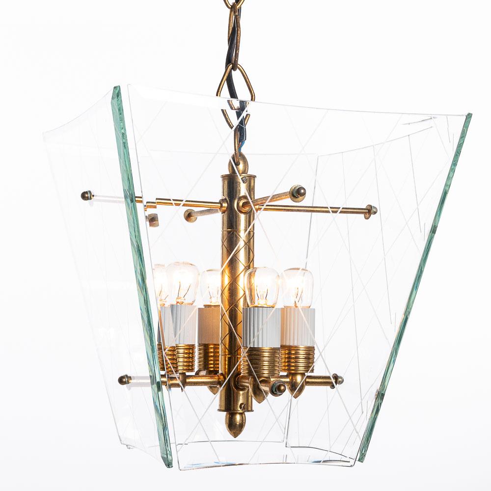 1950s Glass and Brass Lantern in Style of G.C.M.E For Sale 2