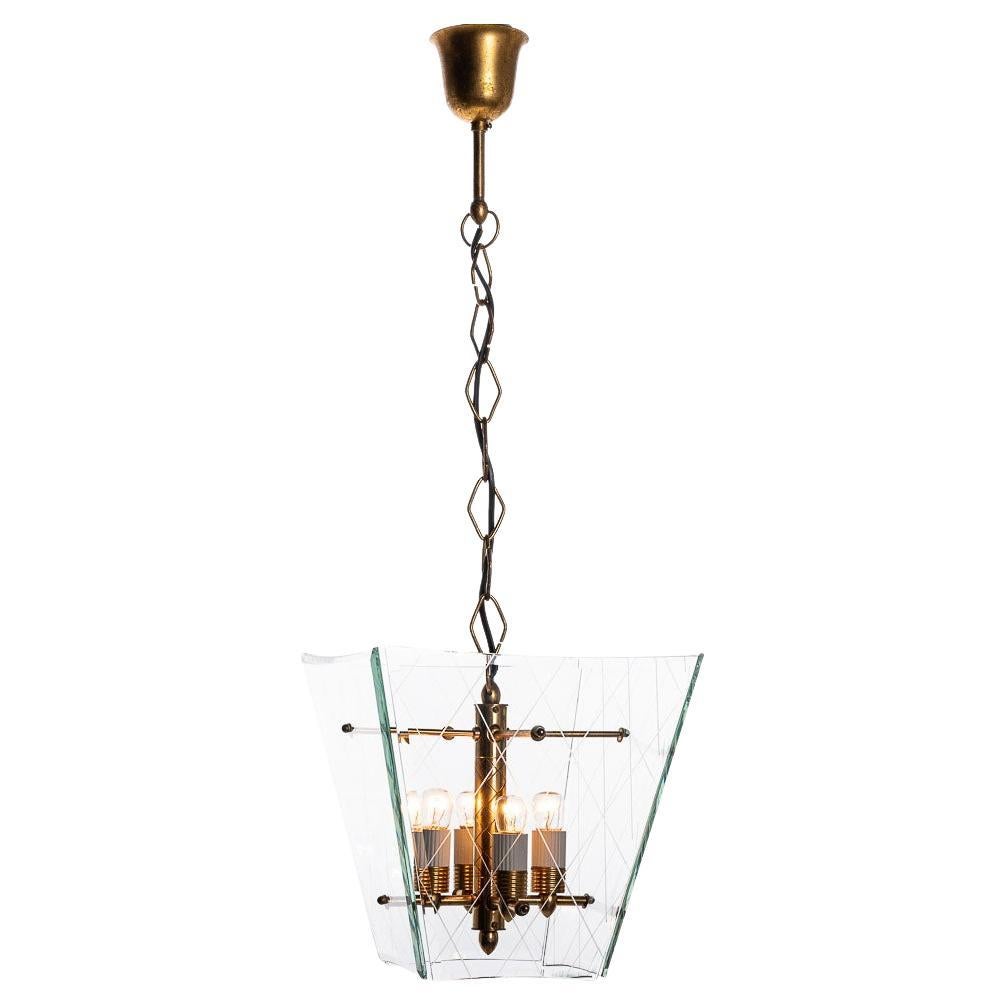 Farol de cristal y latón de los años 50 al estilo de G.C.M.E.