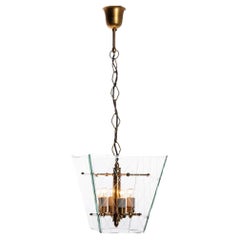 Retro 1950s Glass and Brass Lantern in Style of G.C.M.E