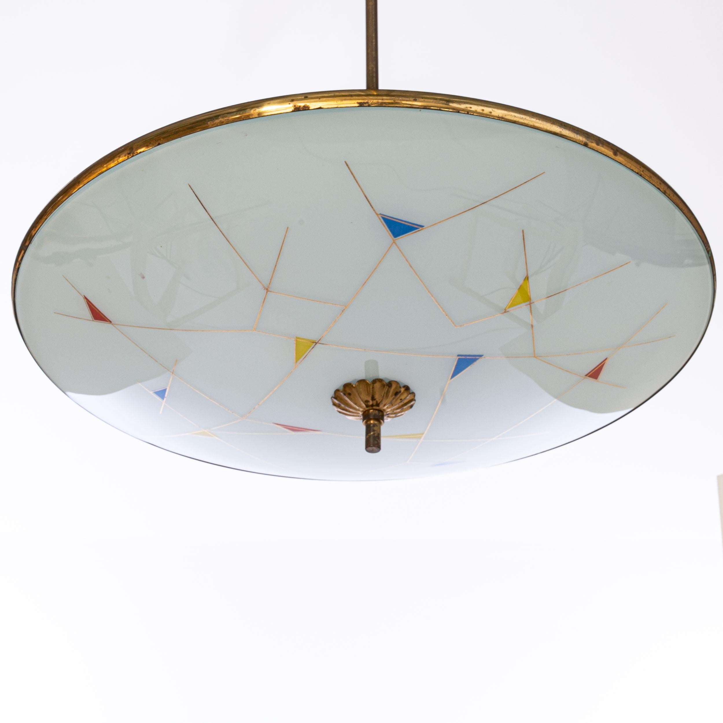 1950's Glass and Brass Pendant Attributed to Pietro Chiesa For Sale 5