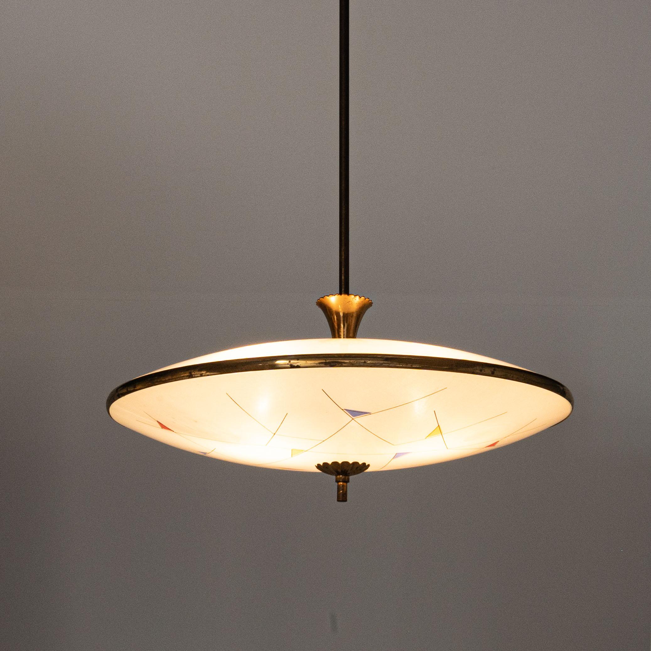 1950's Glass and Brass Pendant Attributed to Pietro Chiesa For Sale 7