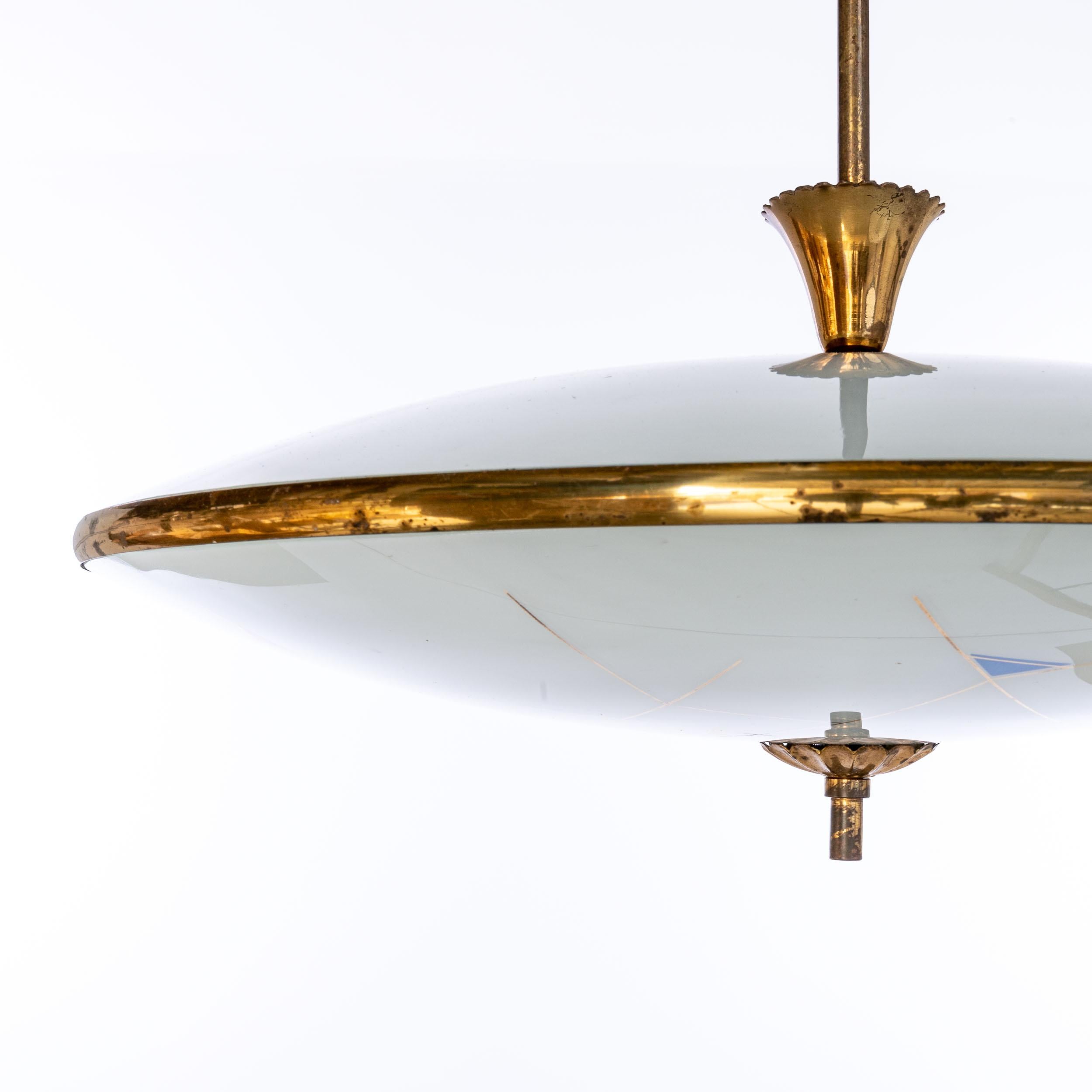 20th Century 1950's Glass and Brass Pendant Attributed to Pietro Chiesa For Sale