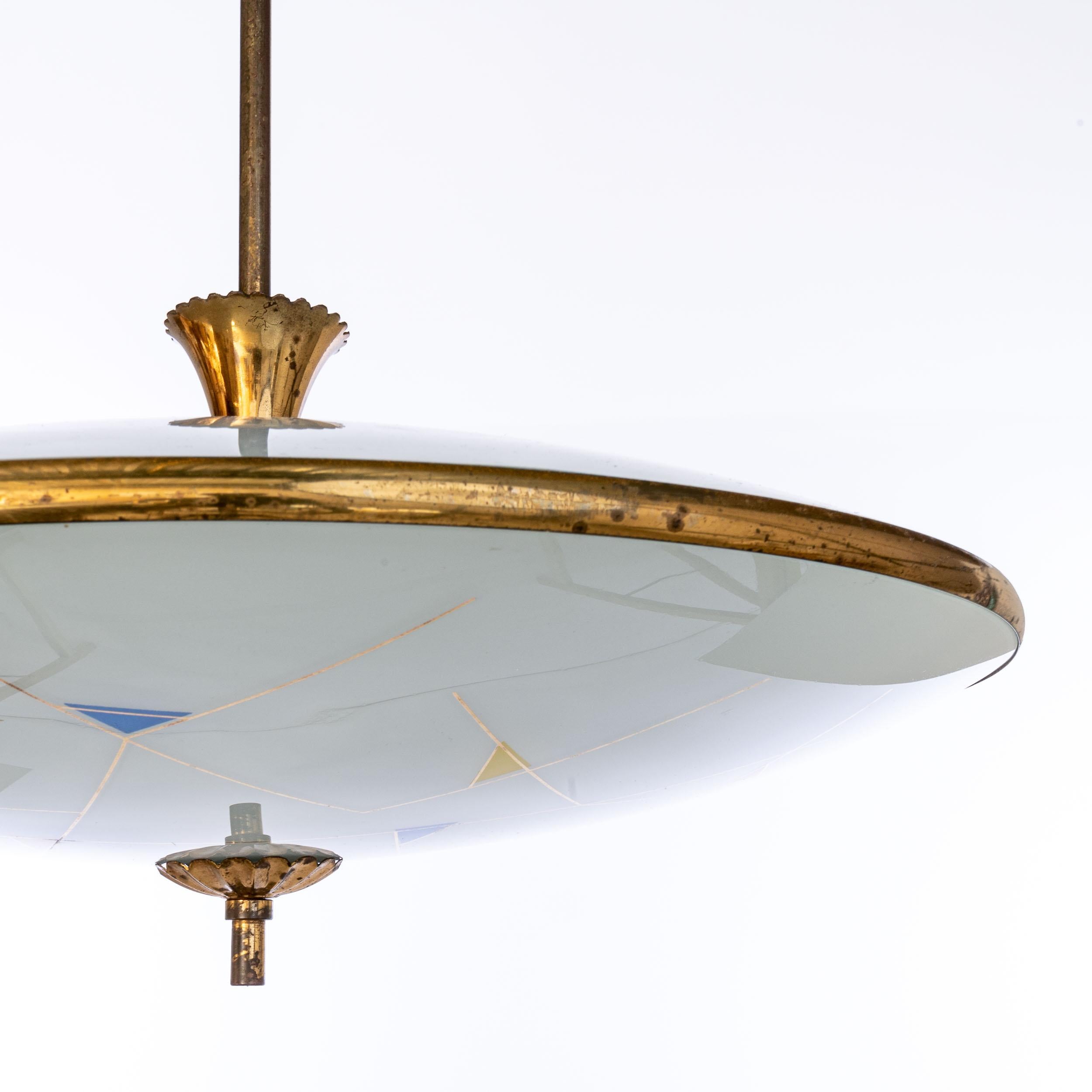 1950's Glass and Brass Pendant Attributed to Pietro Chiesa For Sale 1
