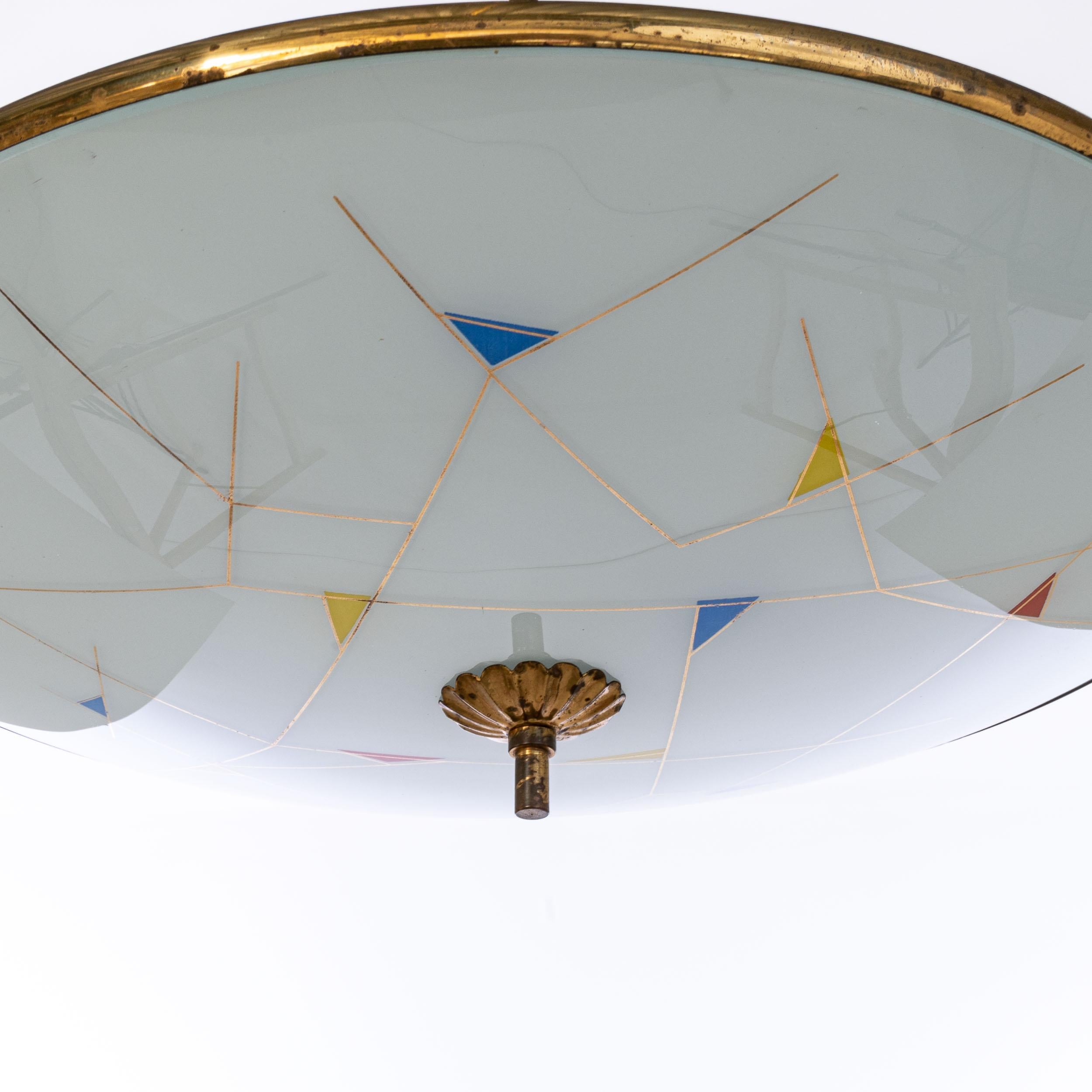 1950's Glass and Brass Pendant Attributed to Pietro Chiesa For Sale 2