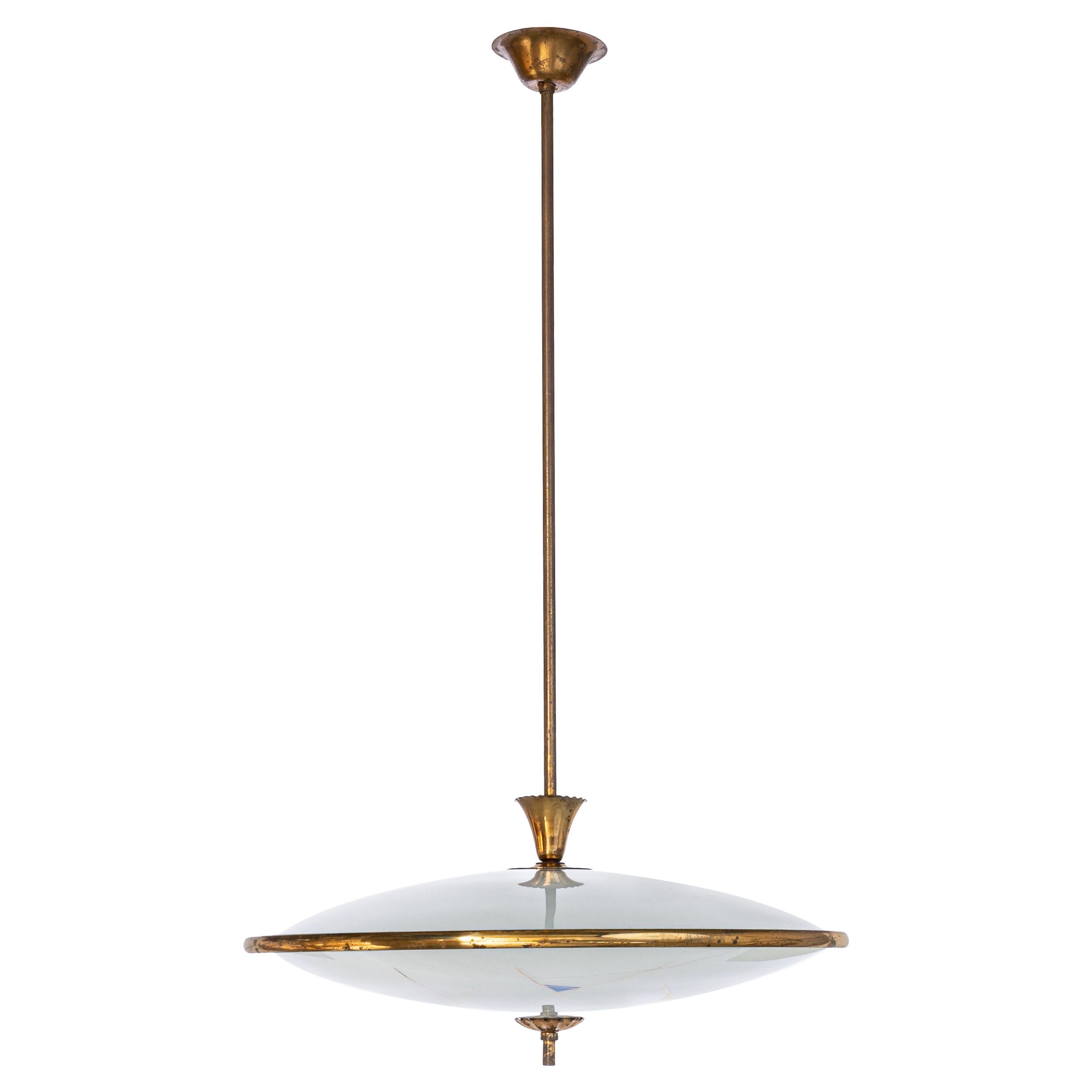 1950's Glass and Brass Pendant Attributed to Pietro Chiesa For Sale