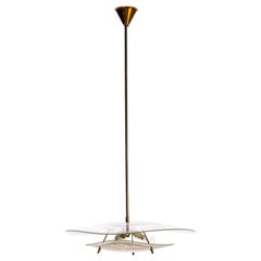 Retro 1950's Glass and Brass Pendant in Style of Fontana Arte