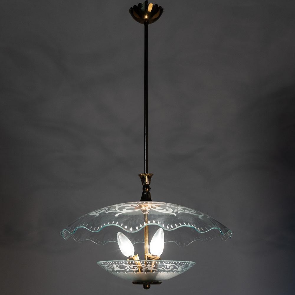 1950's Glass and Brass Pendant in the Style of Pietro Chiesa 6