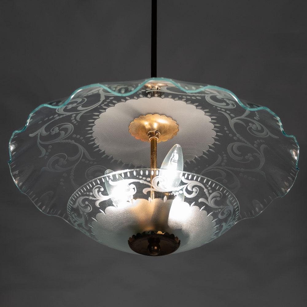 1950's Glass and Brass Pendant in the Style of Pietro Chiesa 7