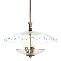 1950's Glass and Brass Pendant in the Style of Pietro Chiesa