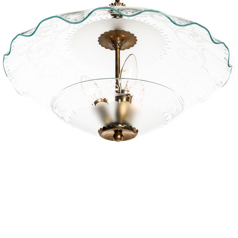 1950's Glass and Brass Pendant in the Style of Pietro Chiesa 4