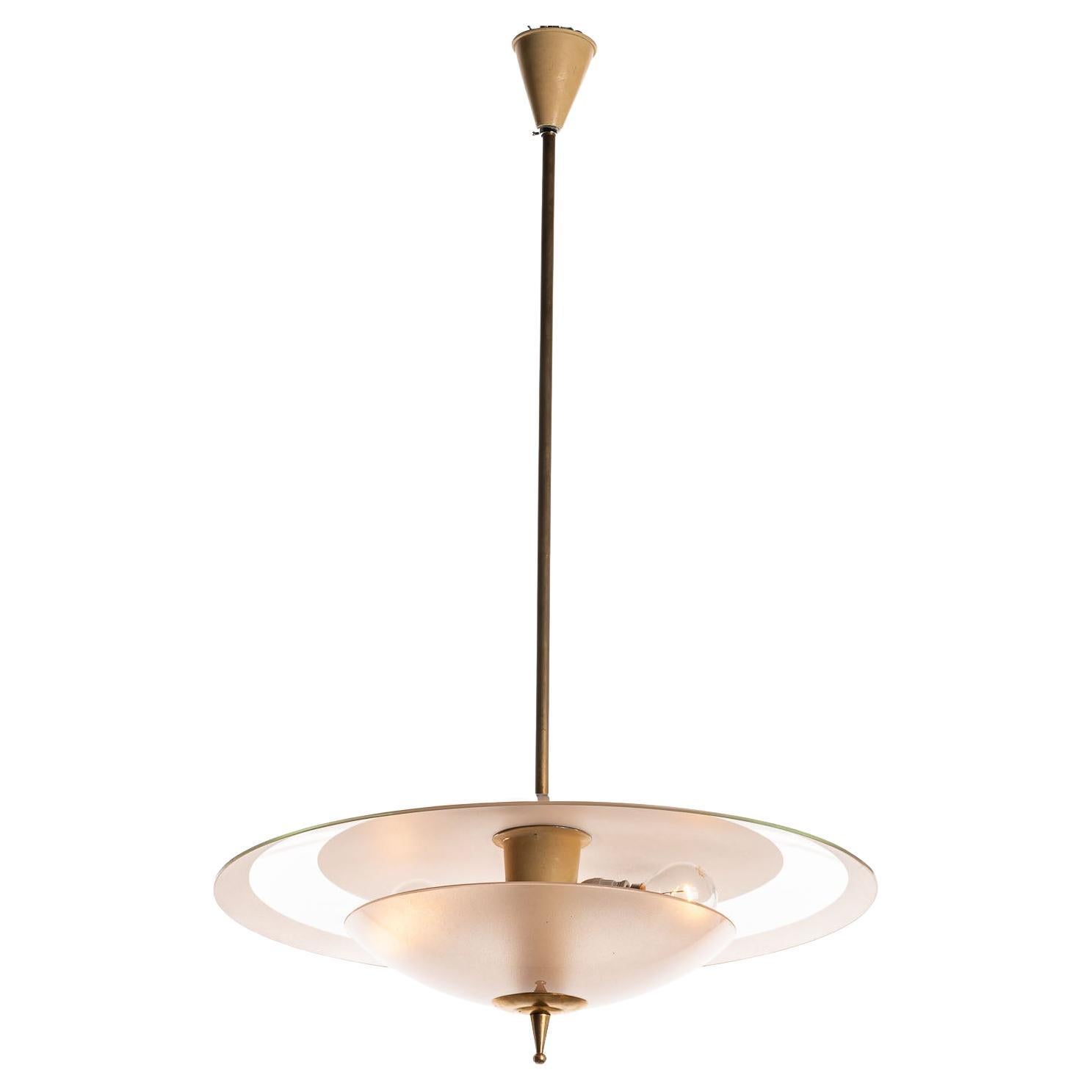 1950's Glass and Brass Pendant in the Style of Pietro Chiesa
