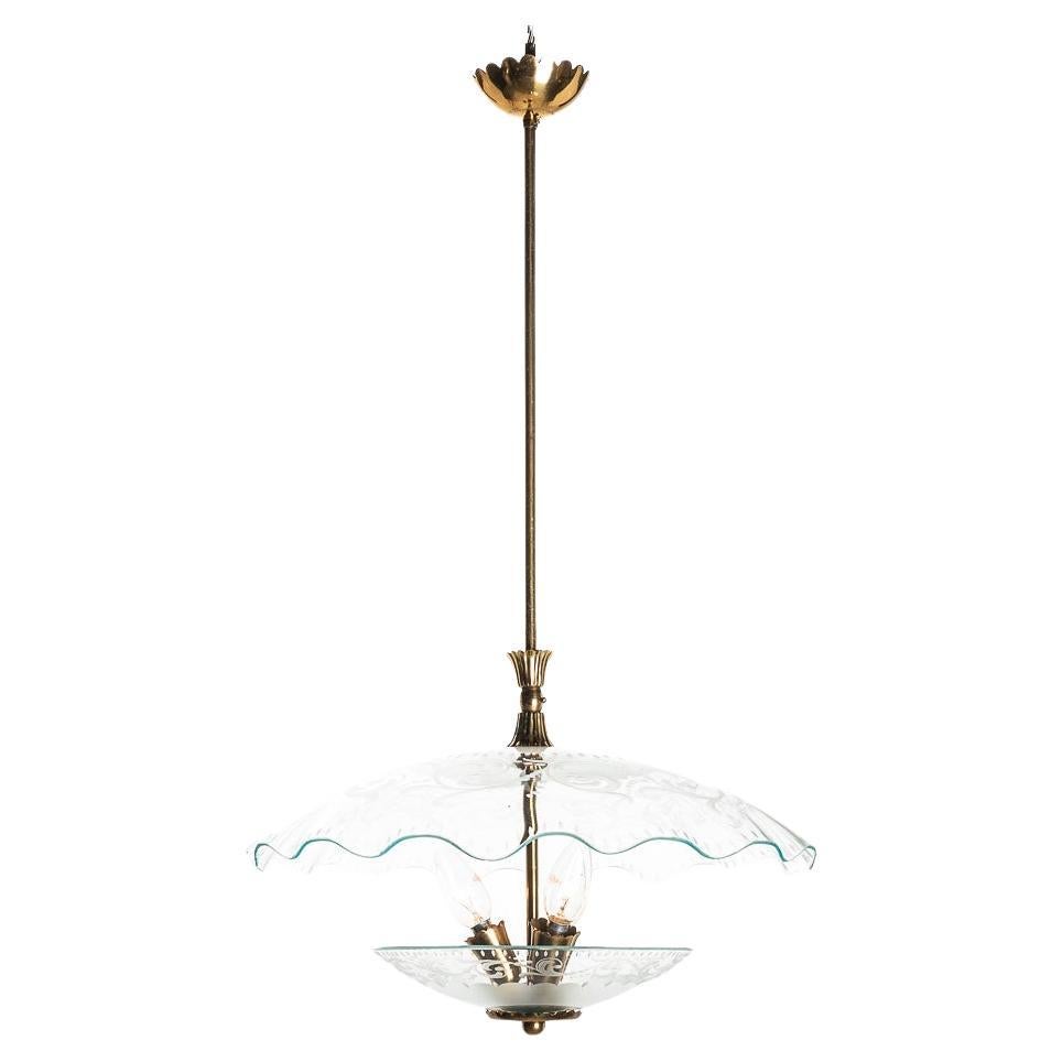 1950's Glass and Brass Pendant in the Style of Pietro Chiesa