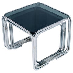 1950s Glass and Chromed Tubular Steel Nest Coffee Tables, Marcel Breuer Style
