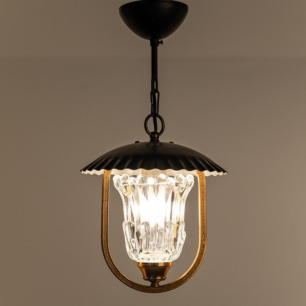 1950s Glass and Metal Pendant in style of Jacques Adnet For Sale 9