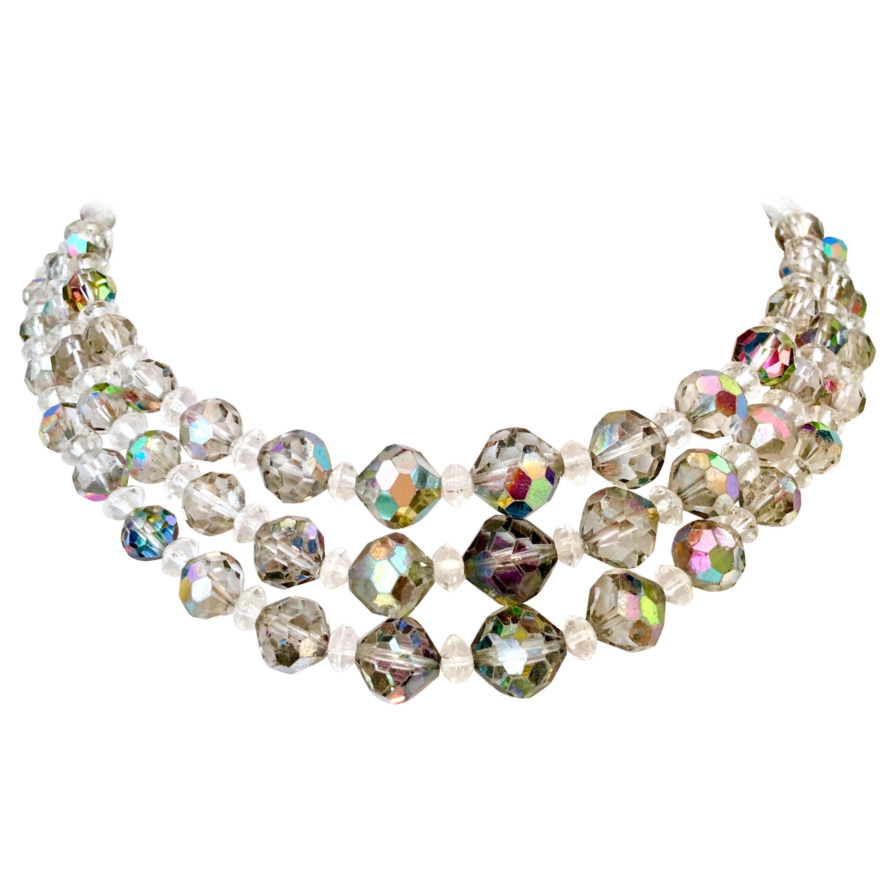 1950'S Glass Bead Triple Strand Choker Style Necklace By, Laguna
