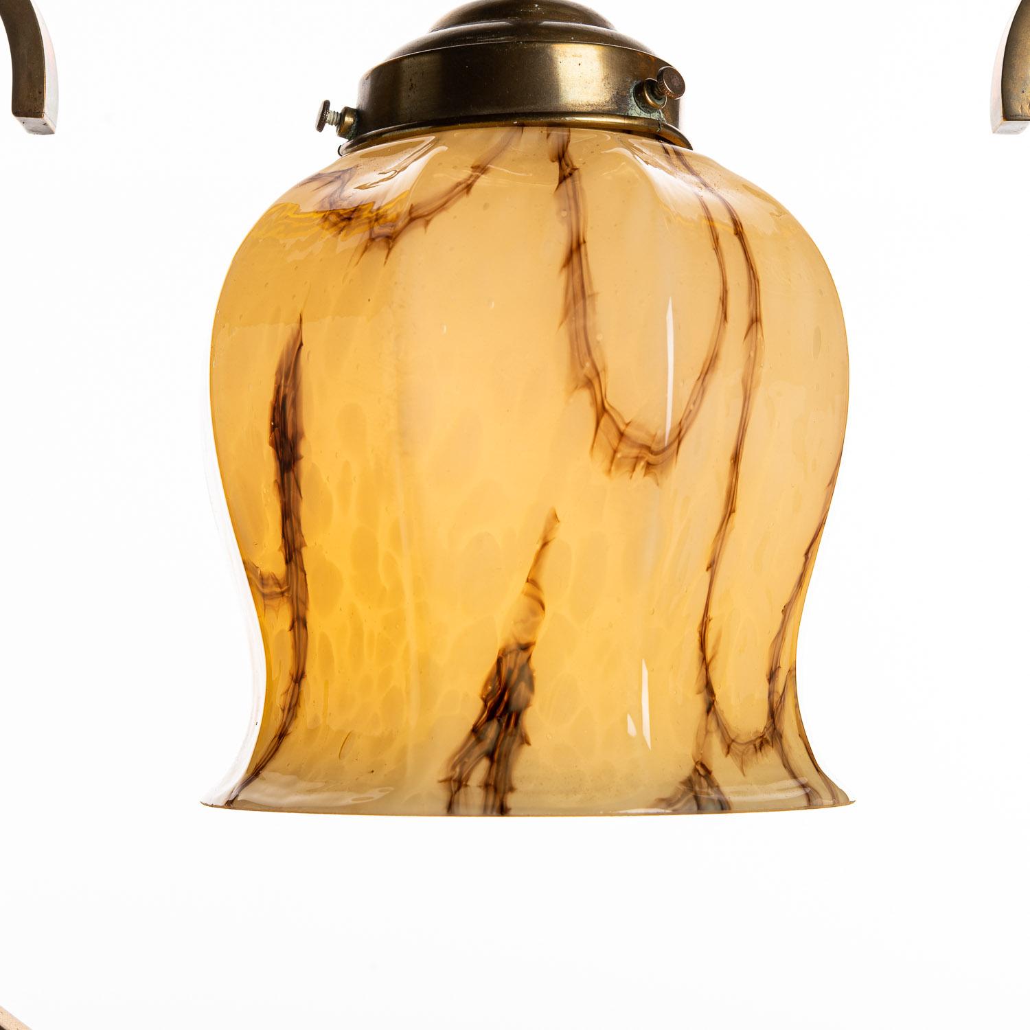 1950s Glass, Brass and Acrylic Art Deco Pendant Attributed to Jacques Arnet For Sale 1
