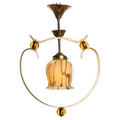1950s Glass, Brass and Acrylic Art Deco Pendant Attributed to Jacques Arnet