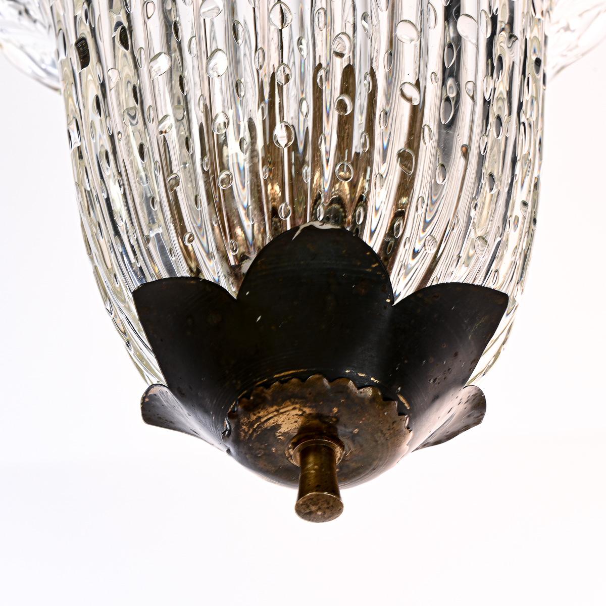 Mid-Century Modern 1950s Glass and Brass Chandelier Attributed to Venini